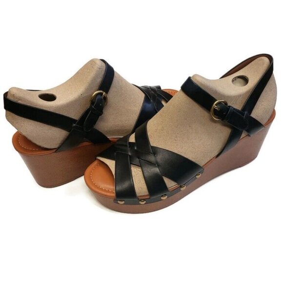 Nine West Womens Size 11 Annah3 Platform Wedge Open Toe Sandals Black Buckle - Picture 8 of 8
